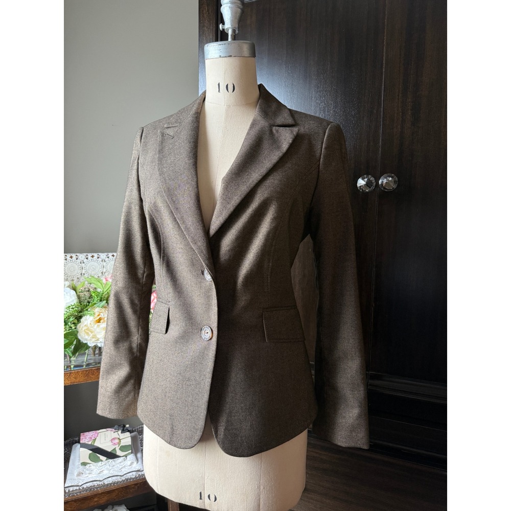 Mexx Brown Tweed Blazer Tailored Fitted 2 Button Size 10 Y2K Dark Academia